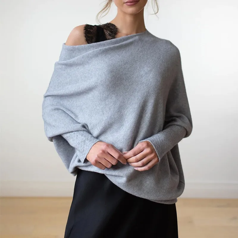 

Lightweight And Breathable Slouchy Knit Pullover Fall Long Batwing Sleeve Sweater Wide Application