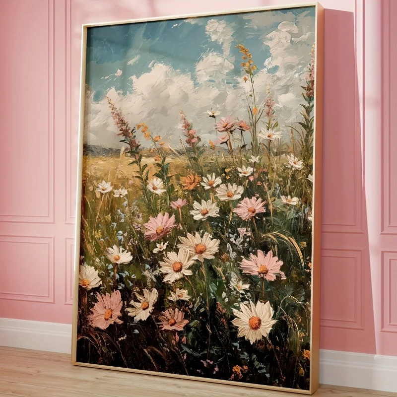 Vintage Art Spring Meadow Blooming Wildflowers Print Wall Art Canvas Painting Modern Home Wall
