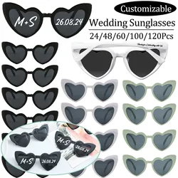 24-120Pcs Custom Heart Sunglasses Personalised Wedding Sunglasses Bridal Party Favors for Guest Wedding Date Initials Custom