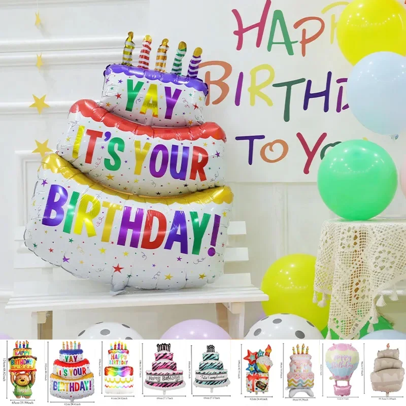 

1PC Large Birthday Three Layer Cake Candle Stripe Polka Dot Foil Balloons Birthday Party Photo Props Scene Decoration