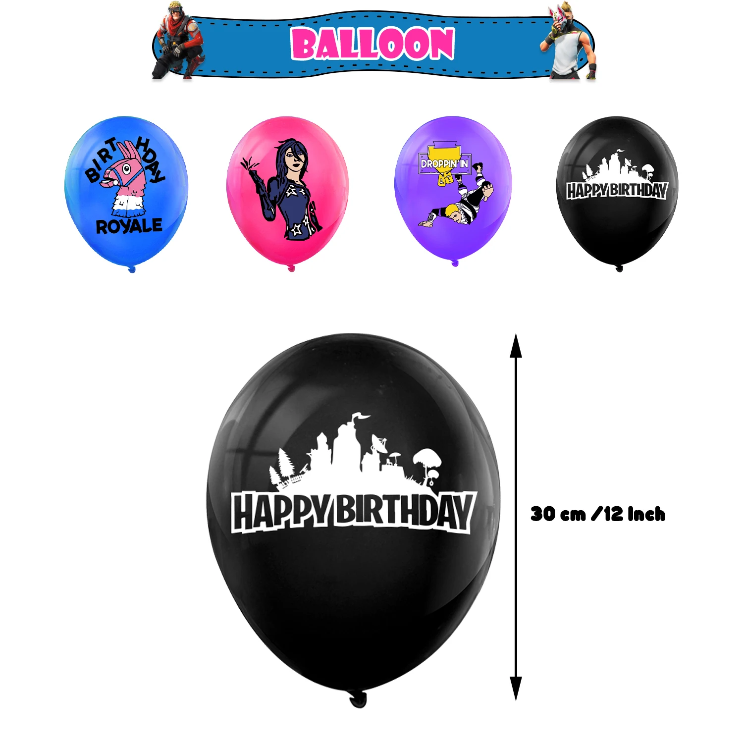Game Fortnite Birthday Party Decoration Background Alpaca Llama Balloons Cupcake Topper Banner Portrait Photography Props Gifts view 5
