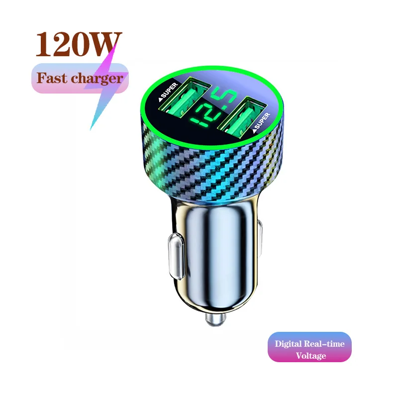 

120W 2Port USB Digital Real-time Voltage car charger QC3.0 car Super Fast charger for Phones Car cigarette lighter adapter