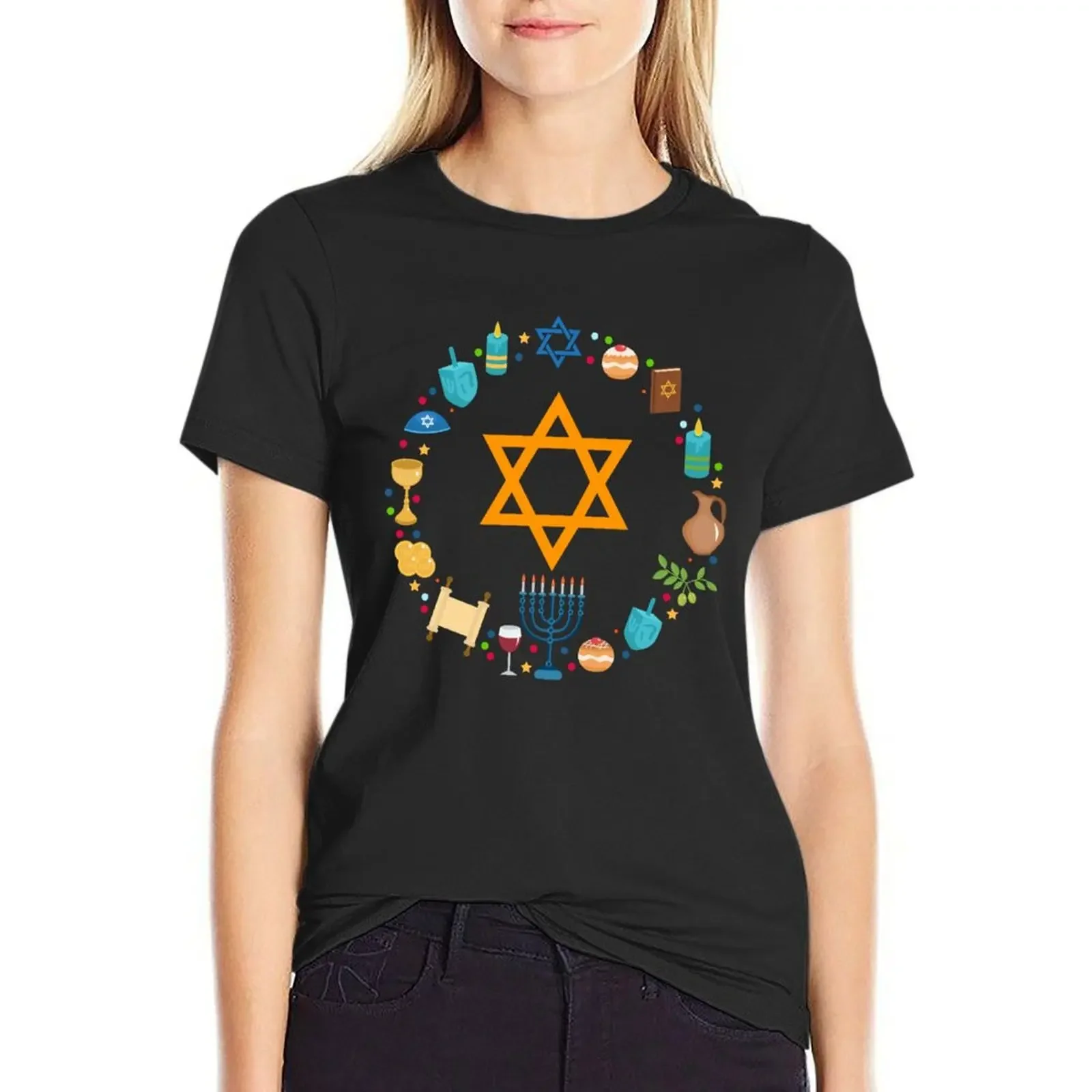 Happy Hanukkah , a cool fun T-Shirt Blouse female plus size tops shirts graphic tees Women t shirt