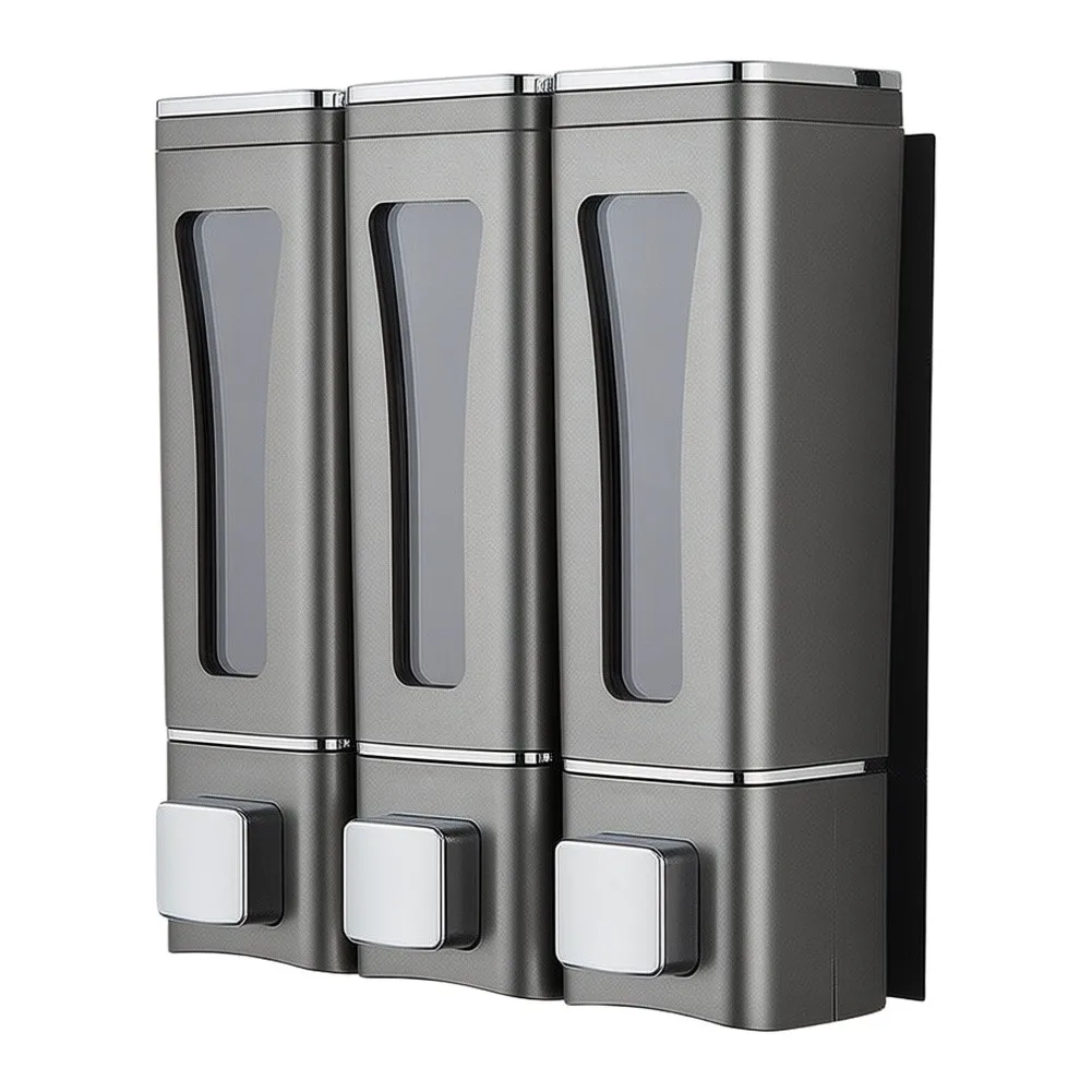 Shampoo Dispenser for Shower Wall Mounted 3 Compartment 400ml Each 1200ml Total ABS Construction Transparent View