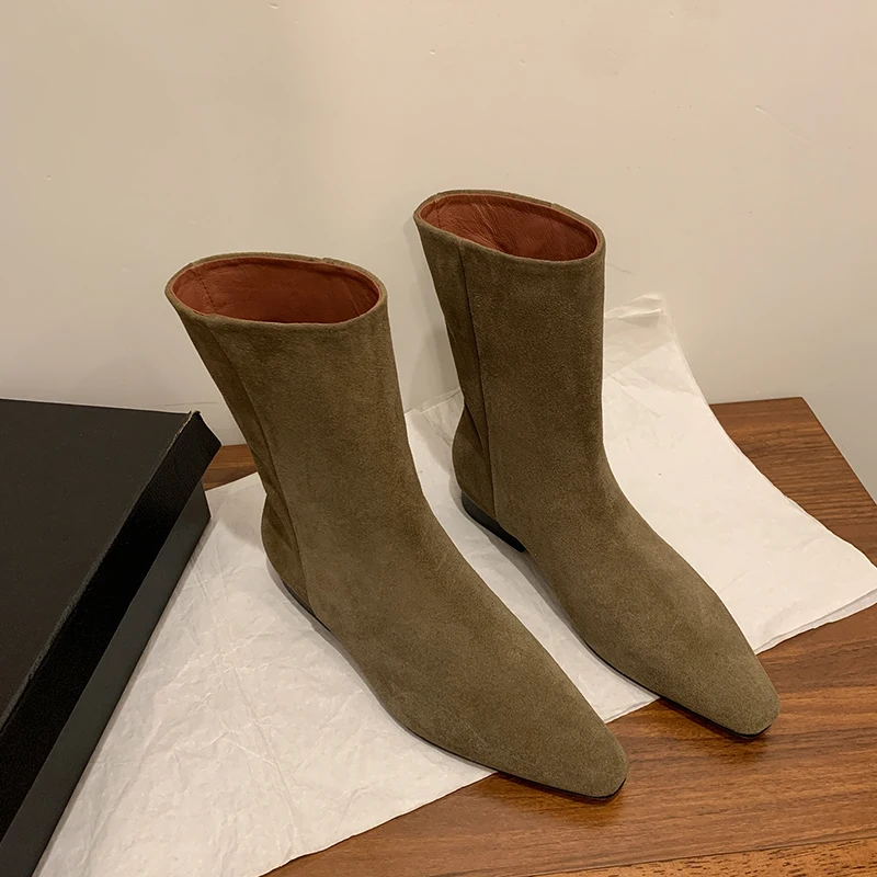 ESVEVA 2027 Fashion Women Ankle Boots Cow Suede Autumn Shoes Winter Low Heels News Casual Pleated Western Short Boots 34-40