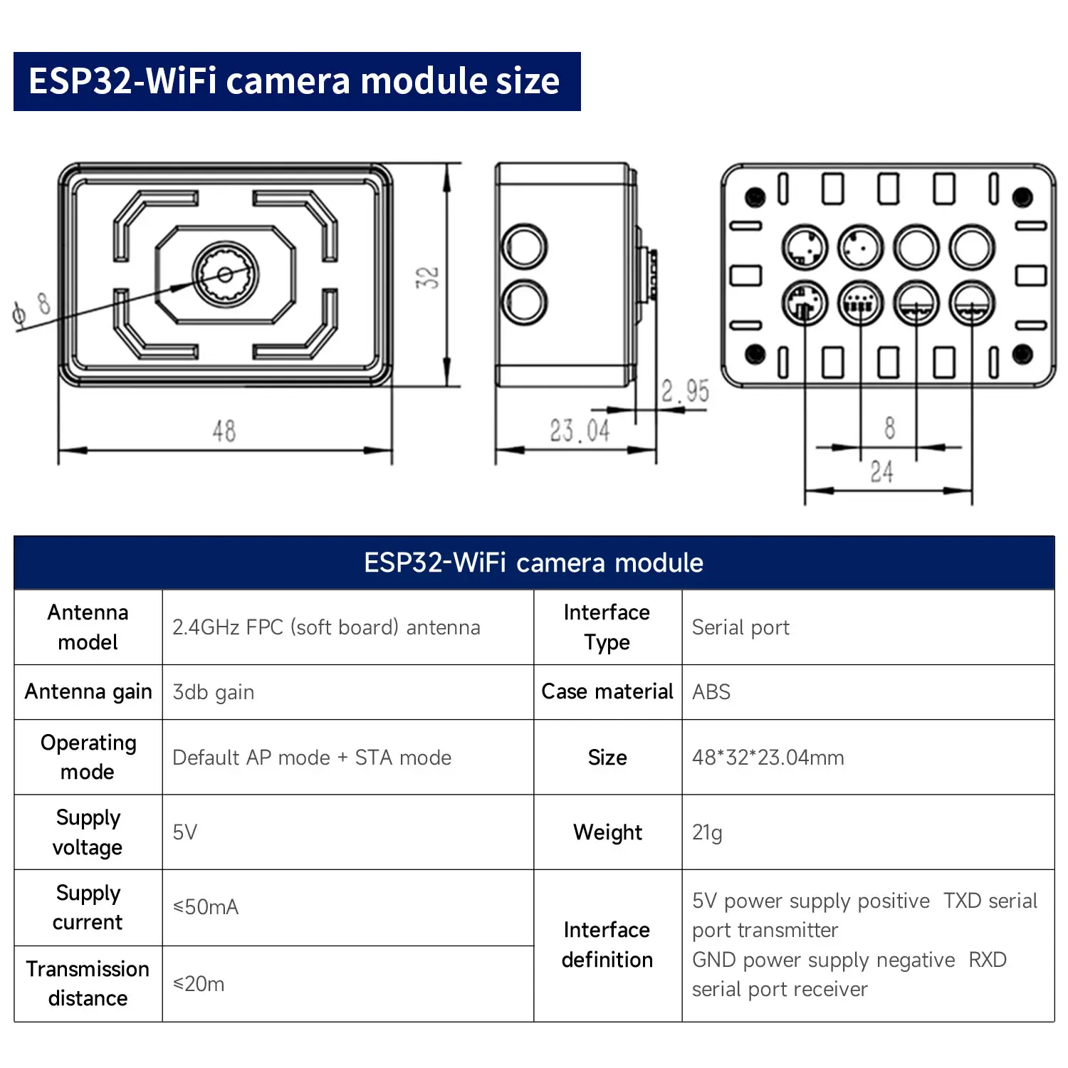 Yahboom ESP32 WiFi Camera AI Vision Module Kit 2.4 GHz With ESP32-S3 Chip Support ROS1 ROS2 APP Control for Microbit Robot Car