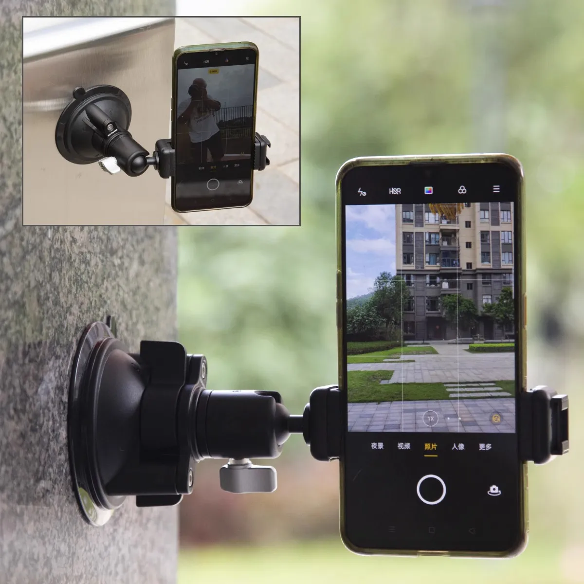 Suction Cup Phone Camera Stand, Mount On Smooth, Non-Porous Surface, 360 Rotate Metal Ball Head for iPhone 14 13 12 Gopro DJI