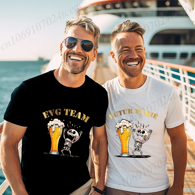 الفرنسية العريس فرقة Evg فريق أفضل رجل تي شيرت موضة البيرة الجرافيك Y2k بلايز الرجال واحد وداعا الزفاف البكالوريوس حفلة تيز