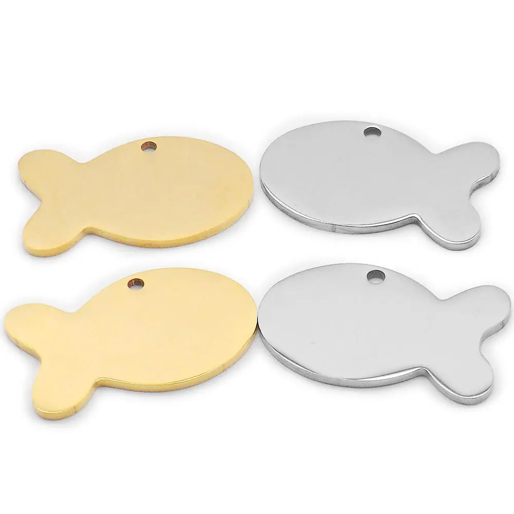 20 Pcs Fish Stainless Steel Dog ID Tag For Man Dog Pet Tag Name Plate Tags Pendant Engraved Personalized Customized Necklace