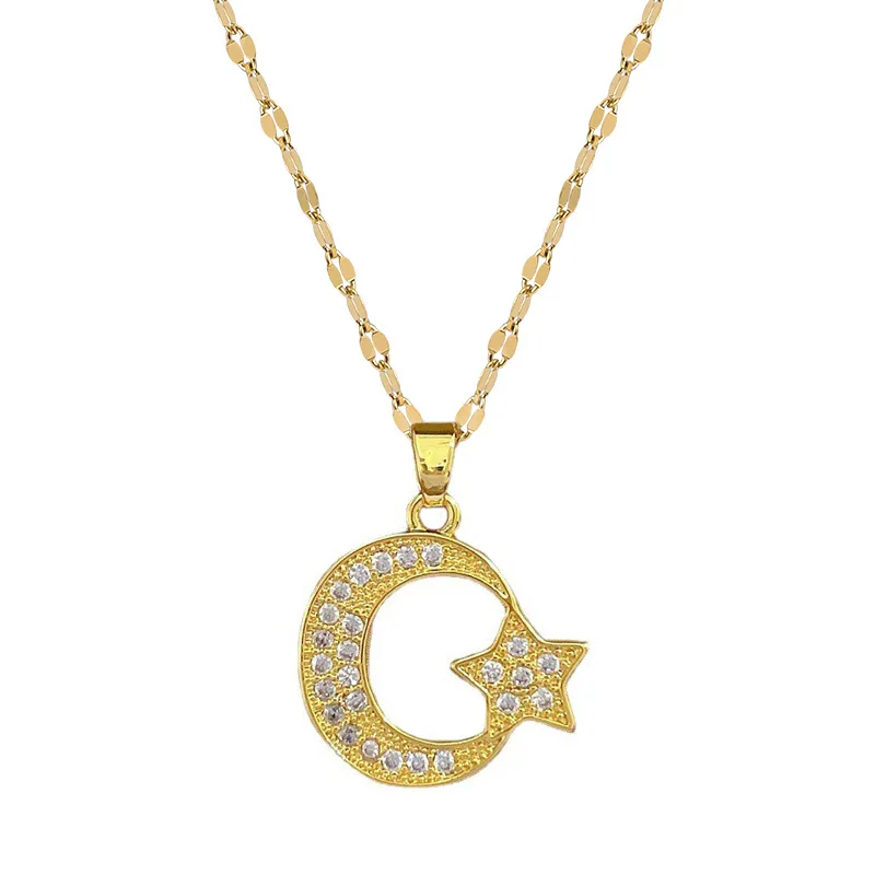 Stainless Steel Fashion Gold Color Moon Star Pendant Necklace Crescent Clavicle Chain Choker Necklace For Women Jewelry 2023 New