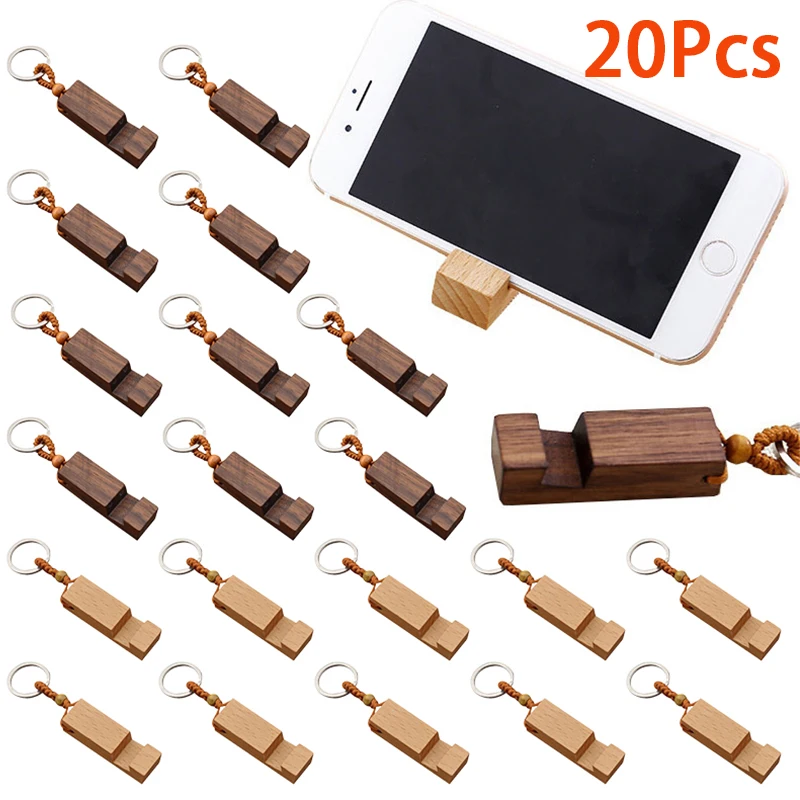 20Pcs Lightweight Slim Design Wooden Mobile Phone Stand Holder Stand Pendant Keychain