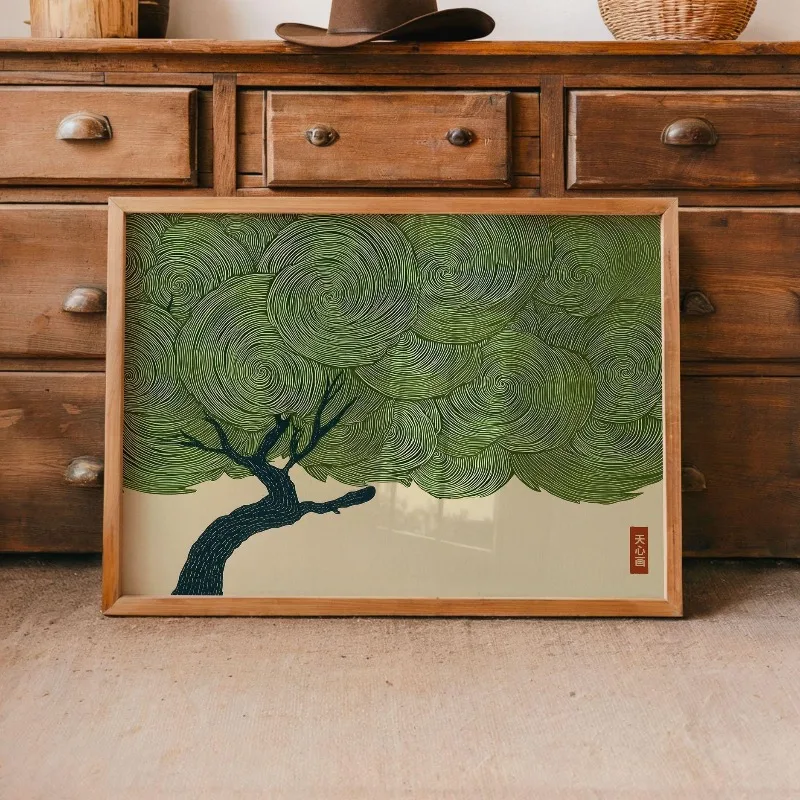 Japanese Wabi Sabi Green Tree Canvas Painting Prints Poster Vinatge Japandi Zen Aesthetics Art Living Room BedroomHome Decor
