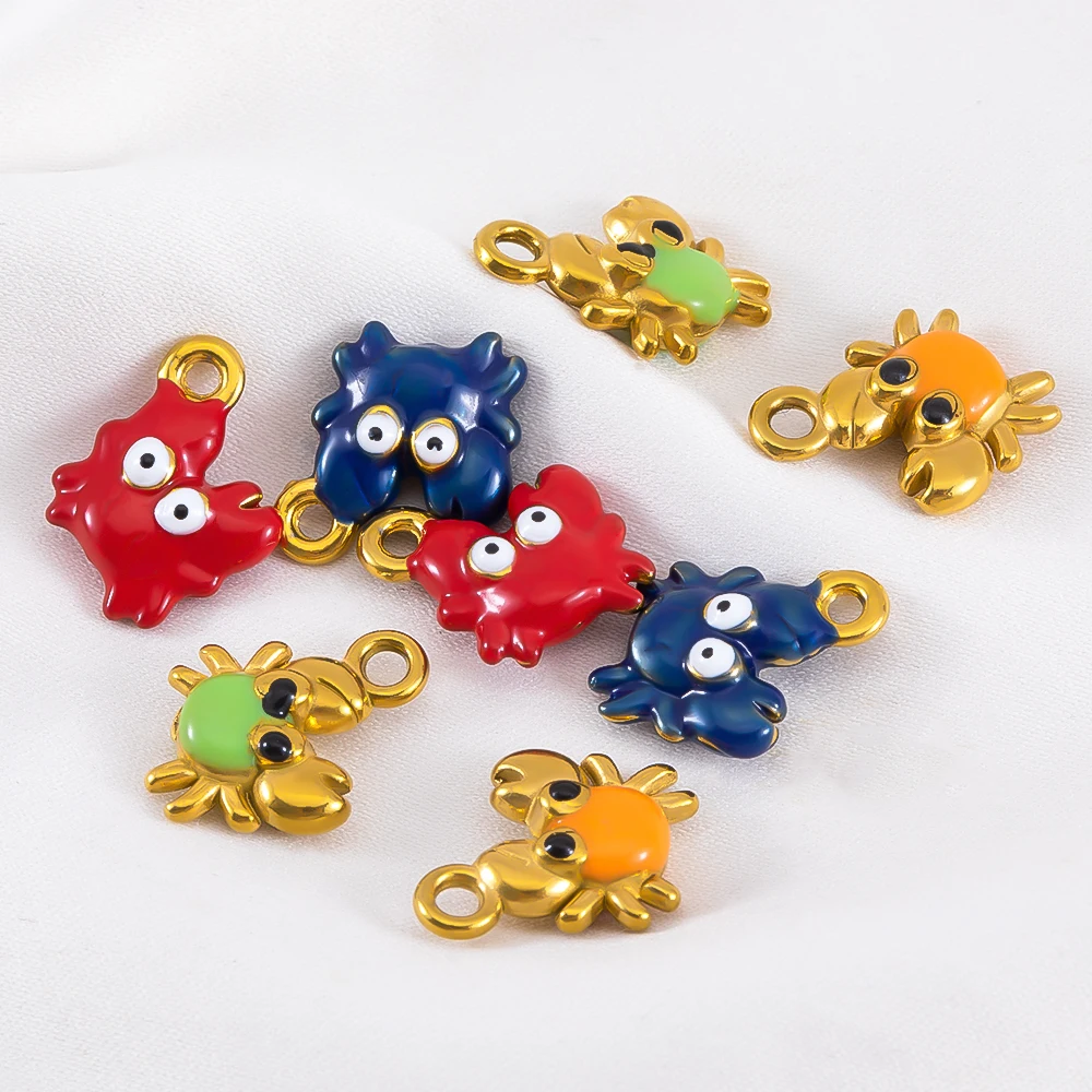 

2pcs Cute Drip Oil Crab Pendants Stainless Steel Charms for DIY Jewelry Making Keychain Necklace Bracelet Handmade Accessories