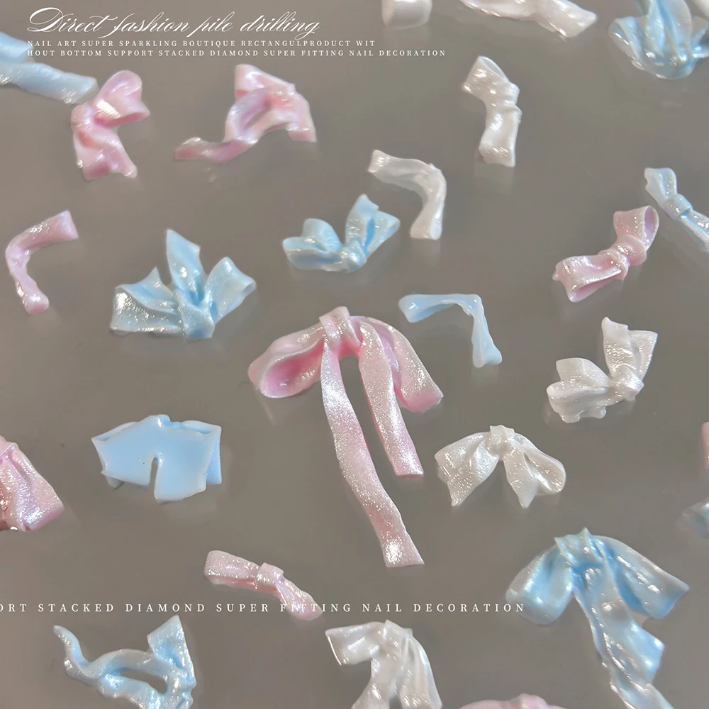 50Pcs Pearlesent Soft Craving Bow Nail Art Charms Mixed Color Bowknot Ribbon Nail Art Rhinestones DIY Craft Manicure Decorations