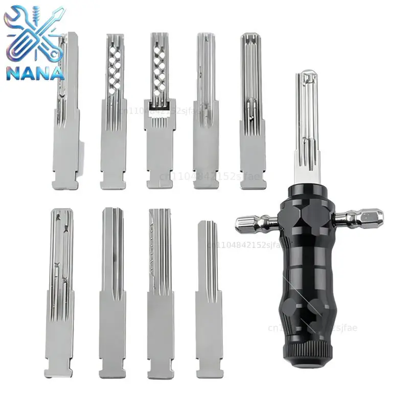 ABSF Tubular Lock Pick Set 9-In-1 Unlocking Tool With Interchangeable Stainless Steel Keys For Locksmiths & DIY Use
