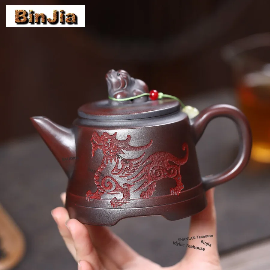 270ml Luxury Yixing Purple Clay Teapots Handmade Gold Bell Pot Raw Ore Ancient Black Mud Kettle Zisha Tea Set Drinkware Gift
