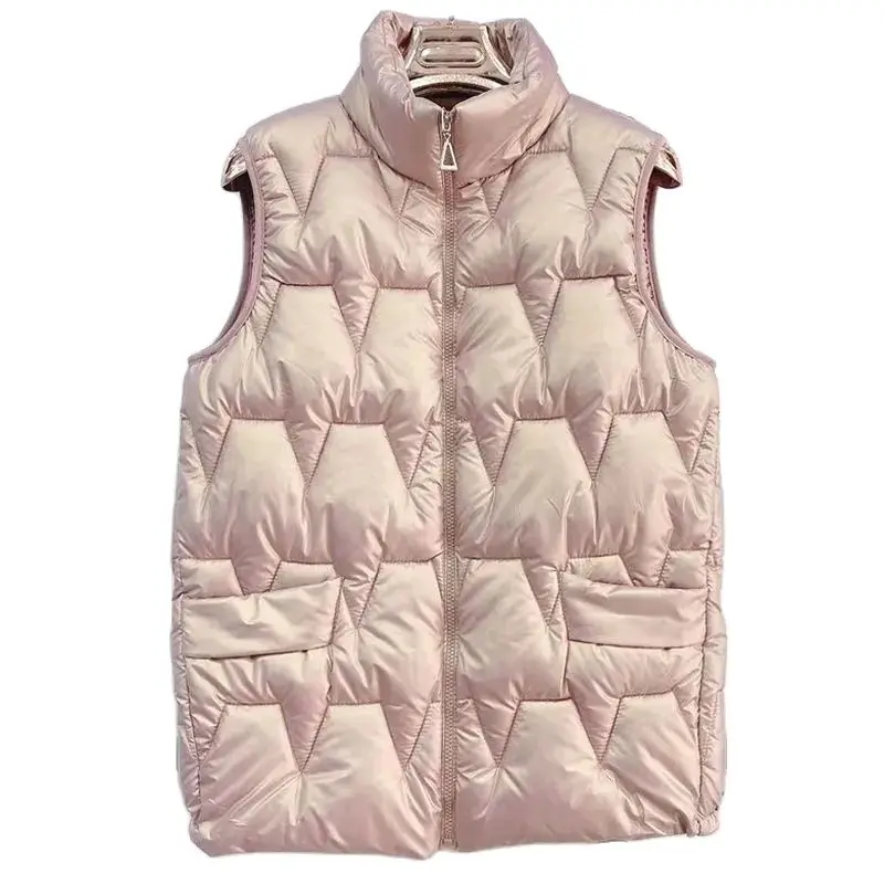 

Down Cotton Vest Women's Jacket 2024 Autumn Winter New Fashion Trends Waistcoat Bright Surface Wash-Free Sleeveless Coat Female