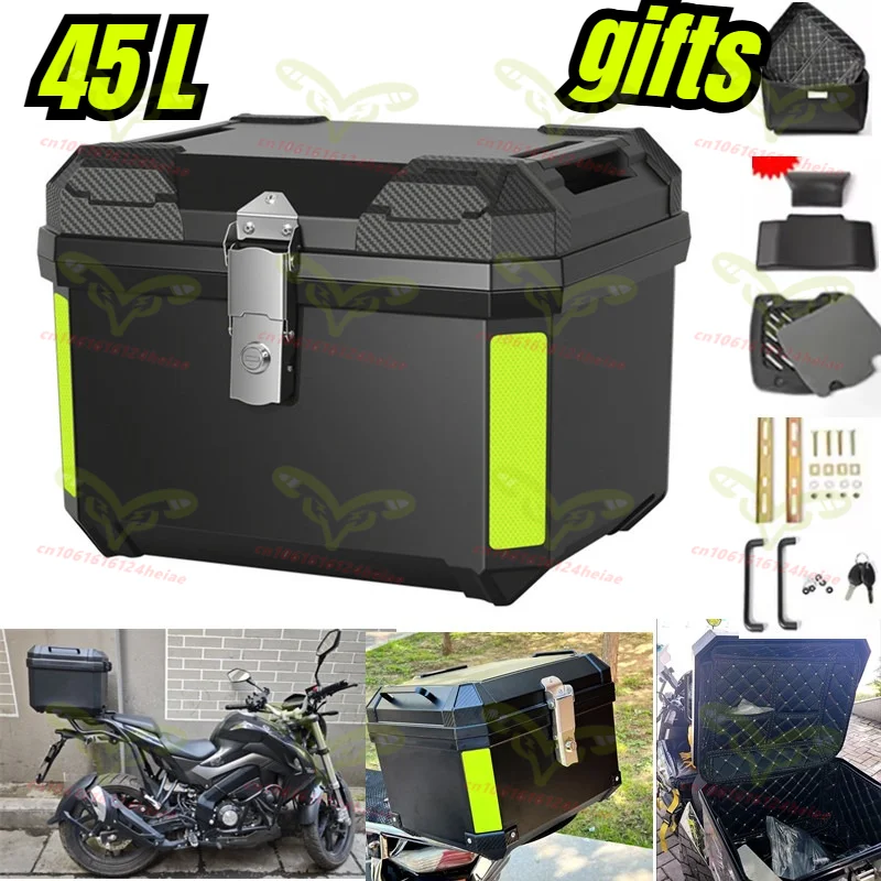 

45L Motorcycle Top Box,lockable,can Store Luggage and Helmets Rear Travel Case, Reflective Design,waterproof PP Plastic Tail Box