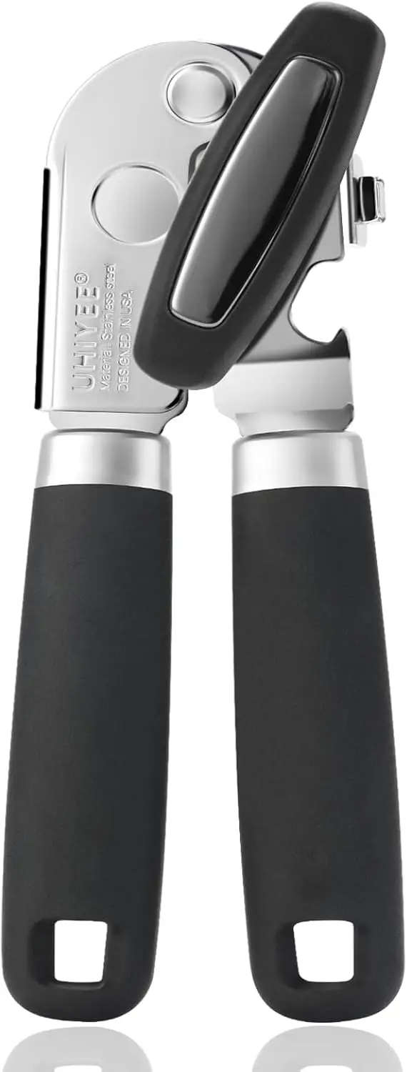 

Heavy Duty Manual Can Opener with Sharp Blade, Comfort Grip for Seniors, Easy Turn Knob in Black