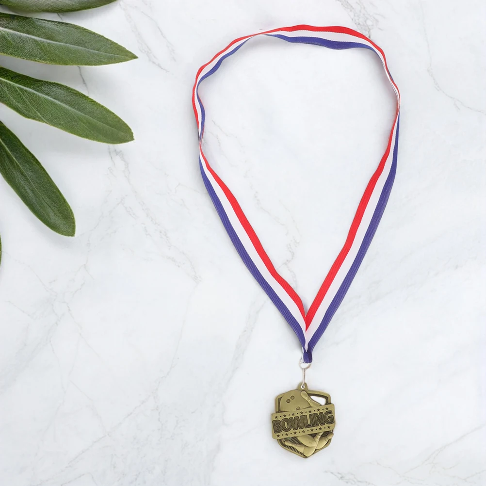 

2Pcs Durable Zinc Alloy Bowling Medals Elegant Design Sports Awards Neck Ribbons Party Favors Decorations Participation Medals