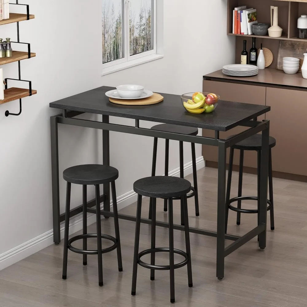 Set Meja Bar, Set Pub Dapur dengan 4 Bangku, Set Meja Makan 5 Buah, Sarapan 477,24 x 23,62 x 35,43 Inci