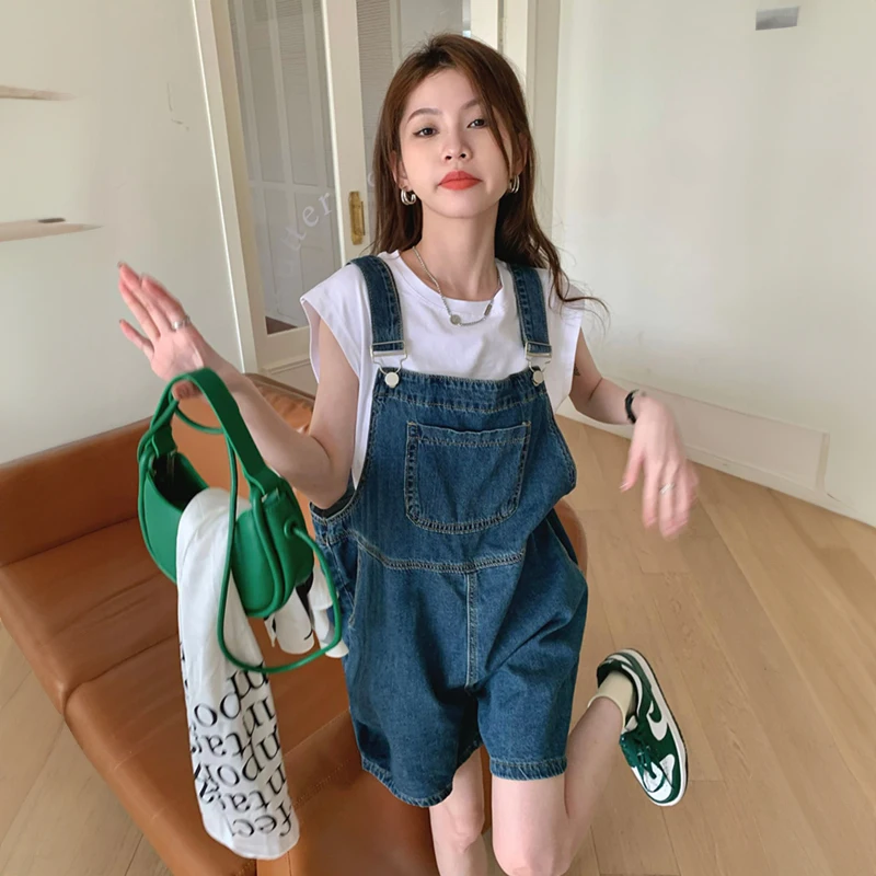 Women\'s Wide Leg Denim Shorts, Elastic High Waist Jeans Loose Casual Fashion Shorts Green Korean Version Summer Y2K