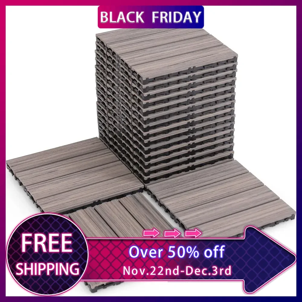 36 Pack Interlocking Deck Tiles - 36 sq.ft Weatherproof Composite Outdoor Flooring Covering, 12