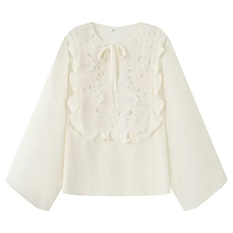 Faionable round Ne Tied Hollow out Casual irt Women's Summer New Sle Versatile irt for Young Women 25-35 Years Old