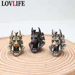 Ancient Egypt Death God Anubis Bust Brass EDC Knife Bead DIY Paracord Woven Lanyard Keychain Pendant Jewelry Hanging Accessories