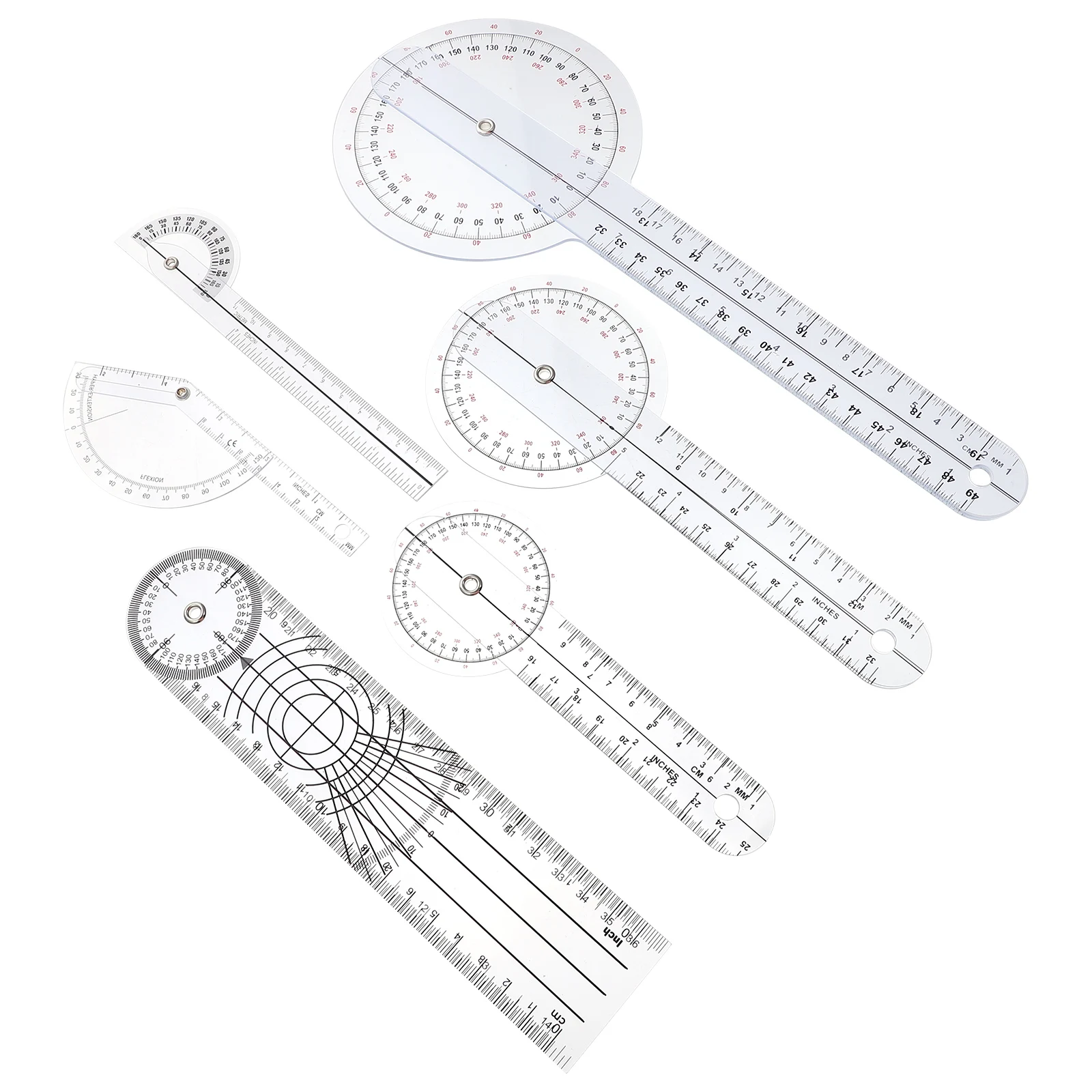 

6pcs Medical Goniometer Set Plastic 360 Degree Angle Ruler Protractor Spinal Measurement Physical Therapy Tool Clear Reading