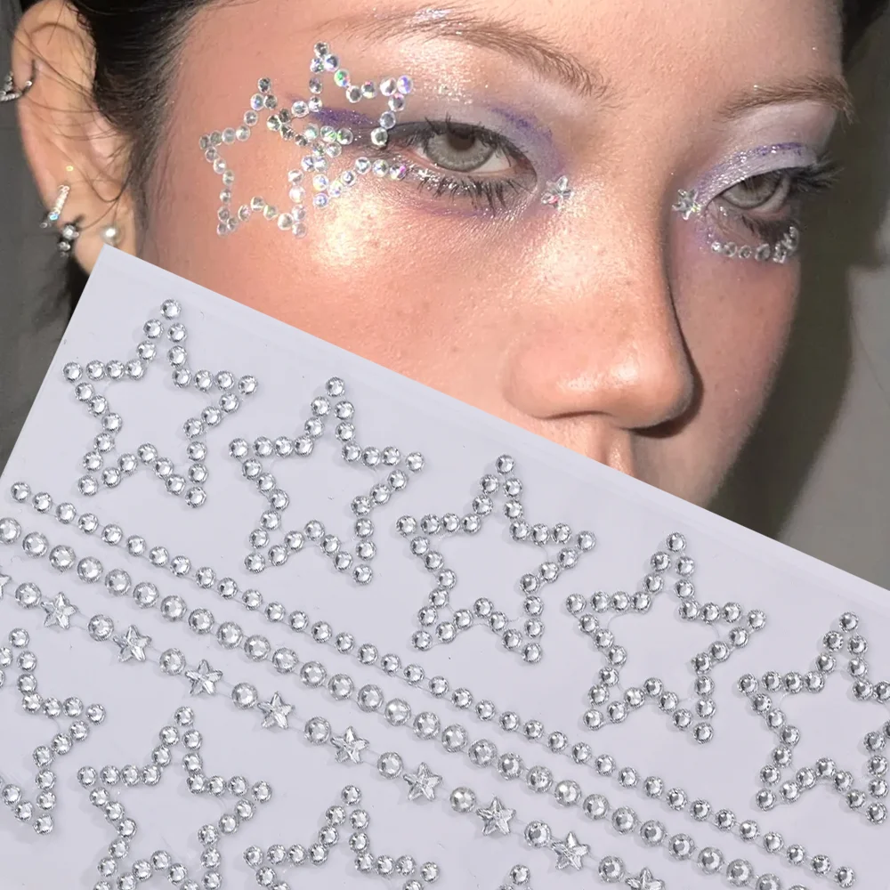 1 Stücke 3D Hohl Stern/Herz Gesicht Edelstein Tattoos Aufkleber Selbstklebende Kristall Schmuck Tattoo DIY Auge/körper Make-Up Dekor Strass * – Detail 3