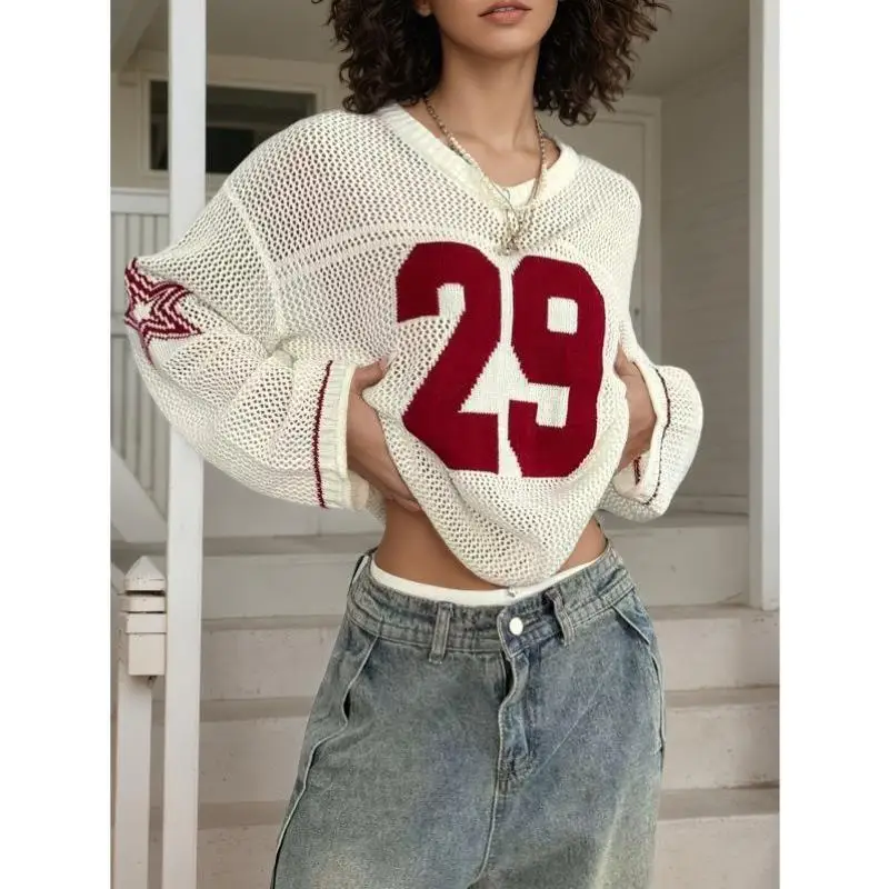 

Loose Women's Hollow Letter Sweater Autumn New Sle Casual Inner Wear Nine Sve Collar Coolmax Fiber Unbranded Middle...