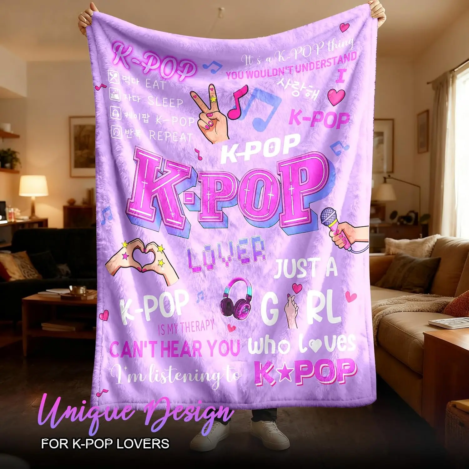 Kpop Fan Merch Aesthetic Lyrics Blanket Throw Polyester Soft Fleece Decorative Plush Cozy Couch Bed Decor Gift for Pop Culture L