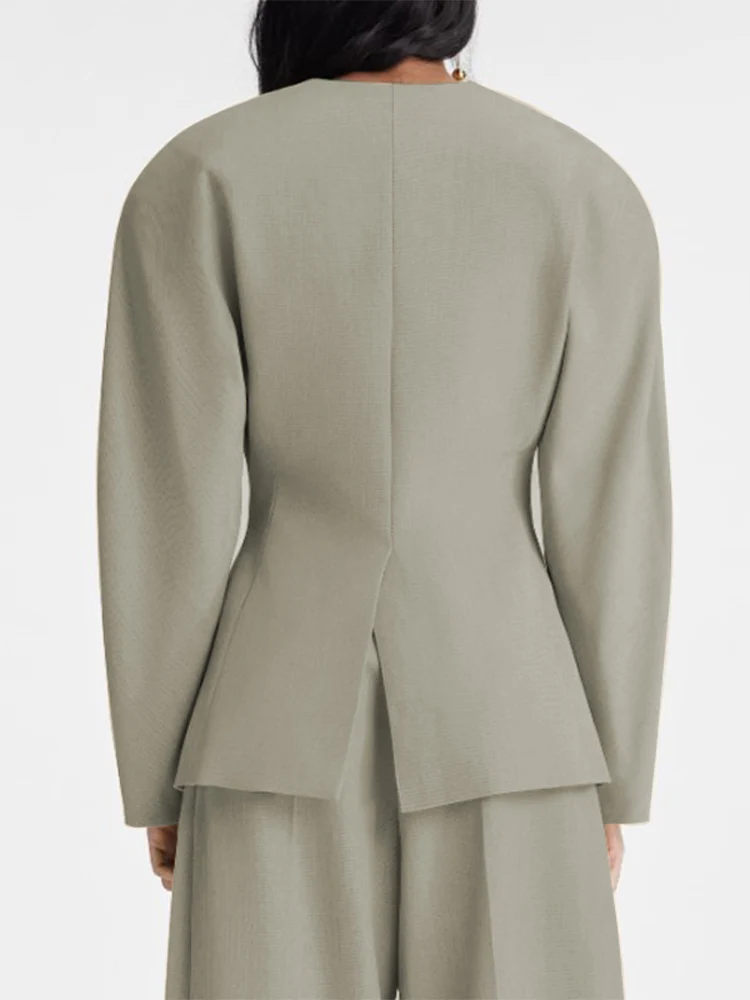 Blazer à manches longues et col en V pour femme, veste imbibée à la taille, manteau large pour femme, veste de bureau, mode féminine, automne, rue haute