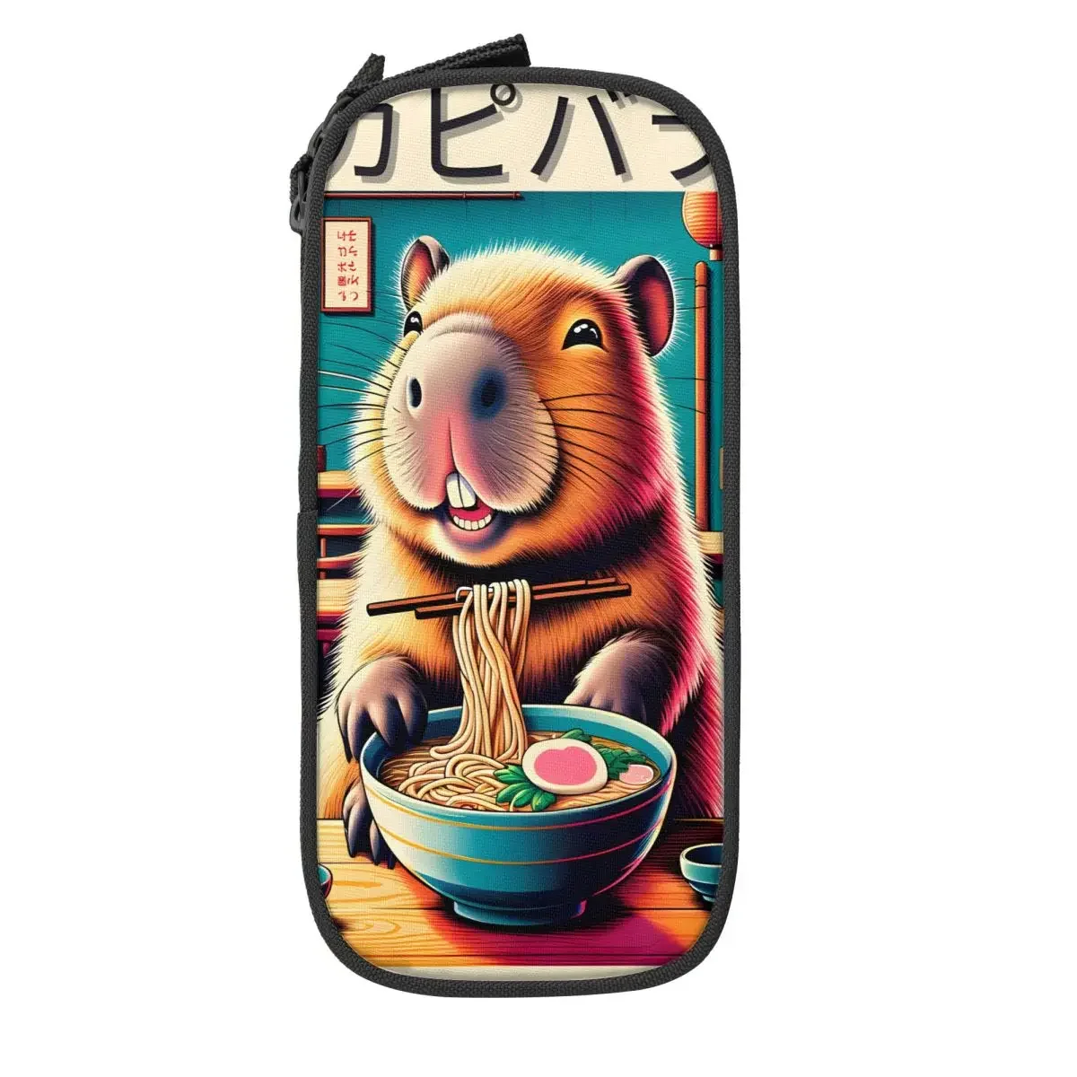 Custom Kawaii Capybara Eating Ramen Cute Pencil Cases Boy Girl Large Capacity Pencil Box School Supplies
