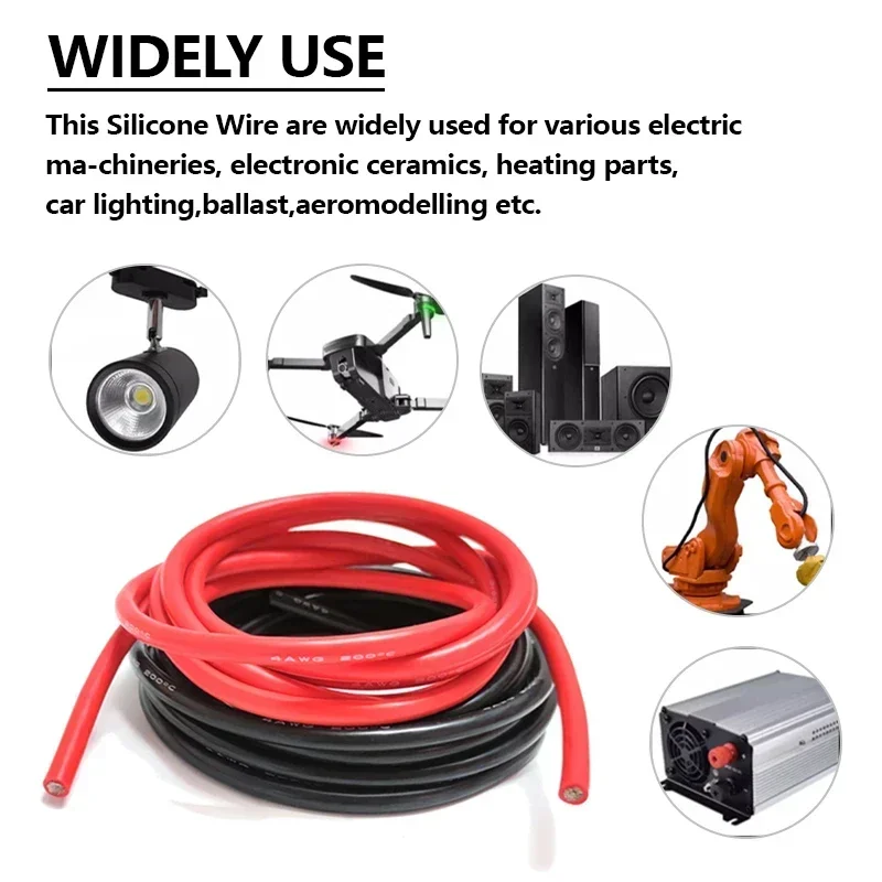 1/5m Tinned Copper Silicone Cable Black/Red 30 28 26 24 22 20 18 16 14 12 10 8AWG Car Battery Heat-resistant Soft Electric Wire
