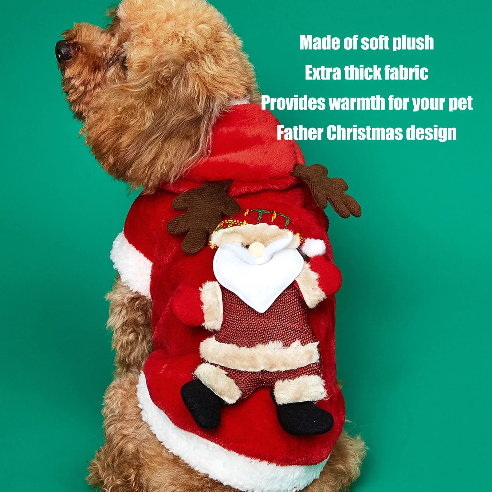 Costume de Noël pour chien, en peluche douce et épaisse, design Père Noël, sweat à capuche pour chat, pour chiens et chats de petite et moyenne taille