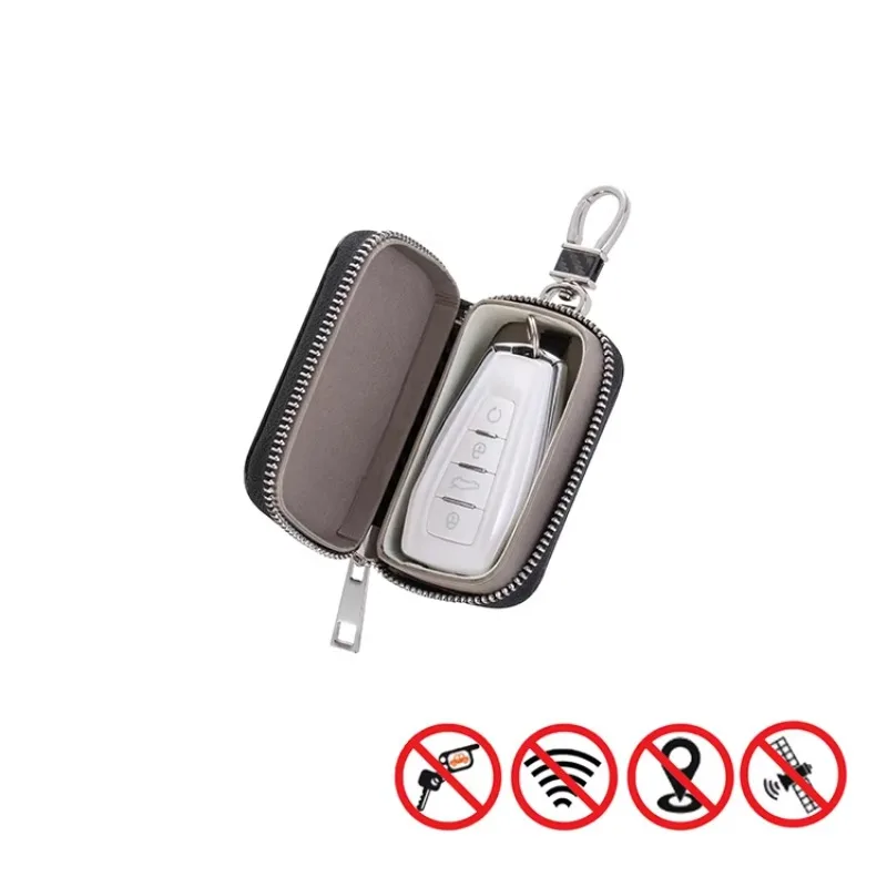 Black car key storage box, zipper car keychain, signal blocking bag, fashionable Faraday bag