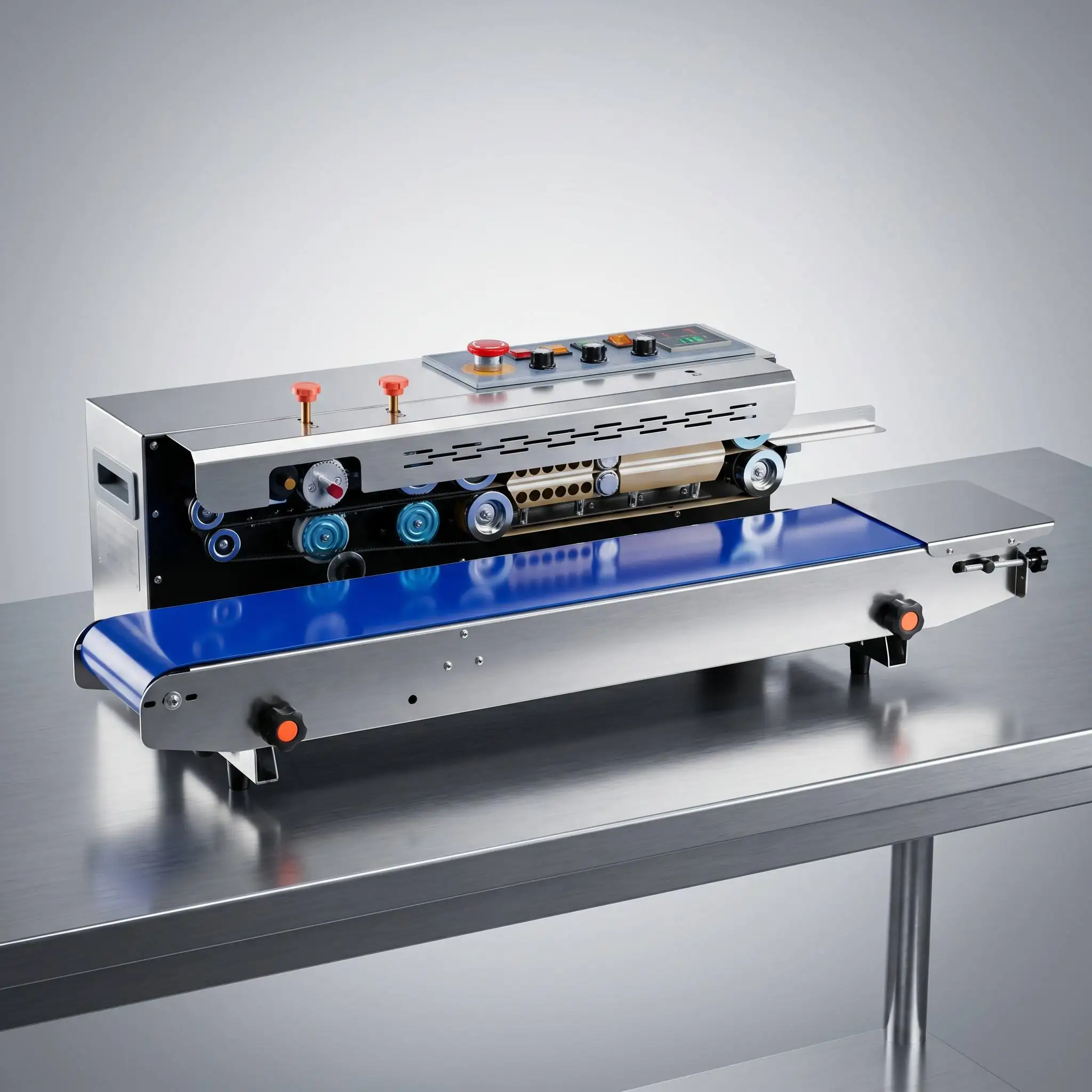 Heavy Duty Electric Continuous Band Sealer Machine 850W 12mm Sealing Width for Food and Commodity Film Packaging System Pro