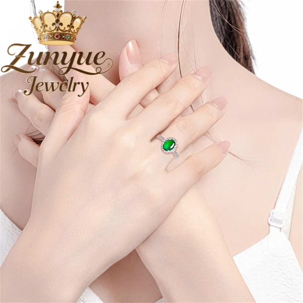 خاتم فضة S925 عالي الجودة من اليشم الطبيعي على شكل حرف A وسطح بيضاوي، خاتم اليشم من النوع الجليدي، نمط نسائي، عصري قابل للتعديل #4