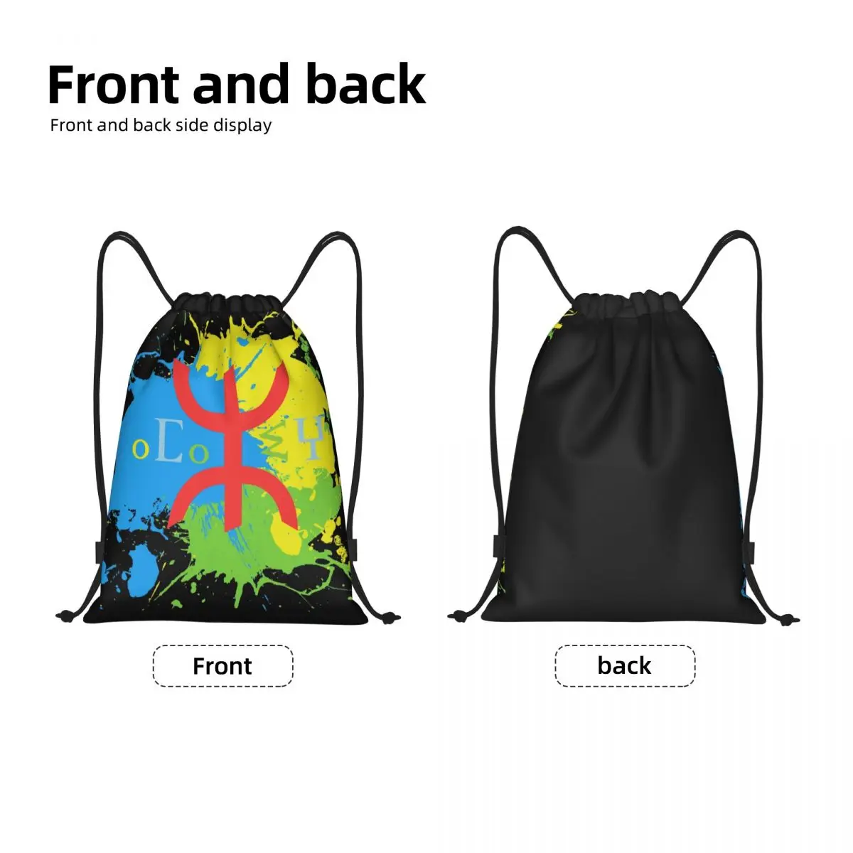 Custom Amazigh Flag Splash Art Design Drawstring Bags for Training Yoga Backpacks Men Berber Tifinagh Proud Sports Gym Sackpack