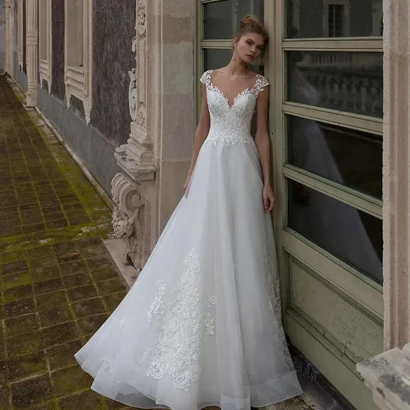 Charming Wedding Dresses For Women 2024 Sweetheart Bridal Gowns A-Line Robes Illusion Back Elegant Tulle Vestidos De Novia  2023