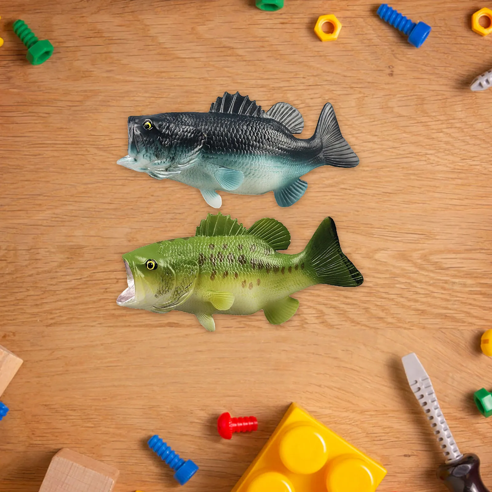 

2Pcs Bass Fish Simulation Plastic Figures Realistic Design Home Decoration Educational Cognitive Tools for Children