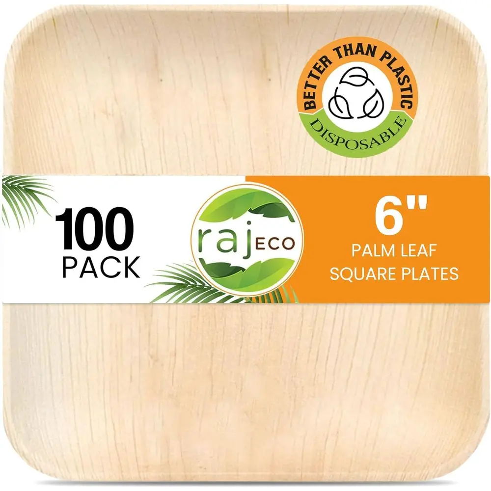 

100-Pack 6 Square Bamboo-Like Compostable Plates for Weddings, Parties, and Outdoor Events
