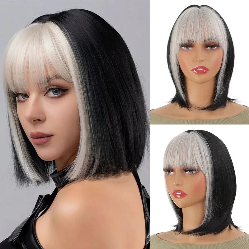 

Wholesale Short Bob Wig Fashion Natural Air Bangs Fashion Synthetic Hair Women Straight Full Wig