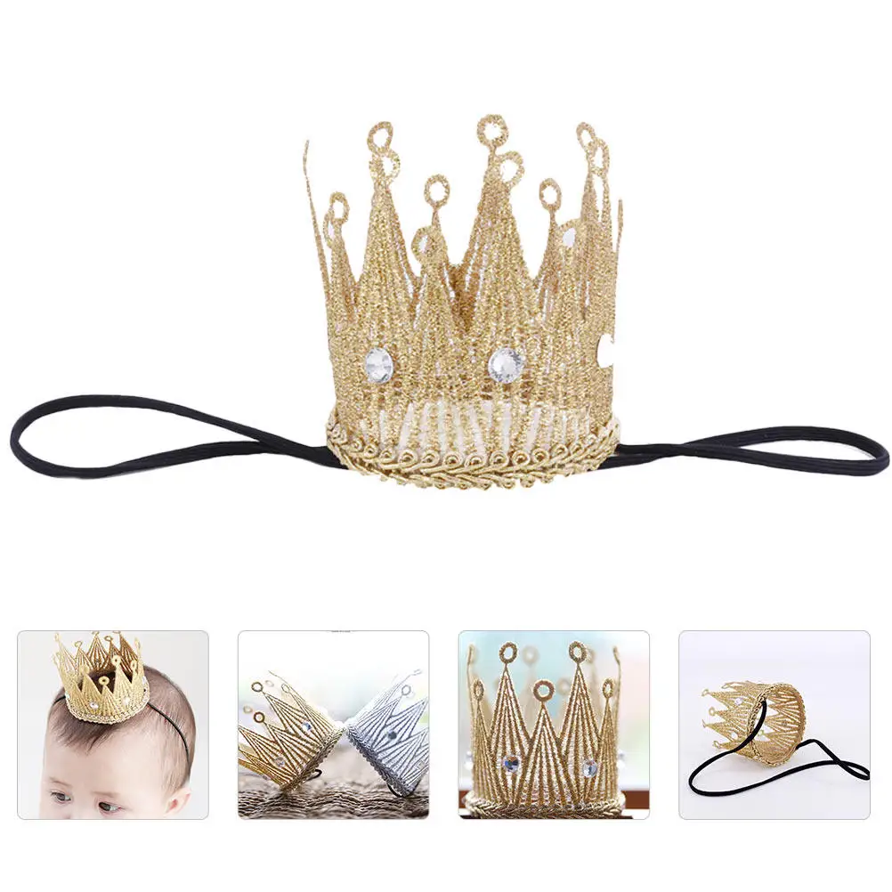 

1Pcs Elastic Tiara Headband Stylish Baby Crown Rhinestone Decor Lightweight Headdress for Infant Photography Party Event