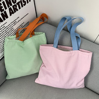 Stripe Contrast Color Women's Canvas Shoulder Bag Large Capacity CollegeBook Tote Zipper Handbags Simple Commuter Shopping Bag