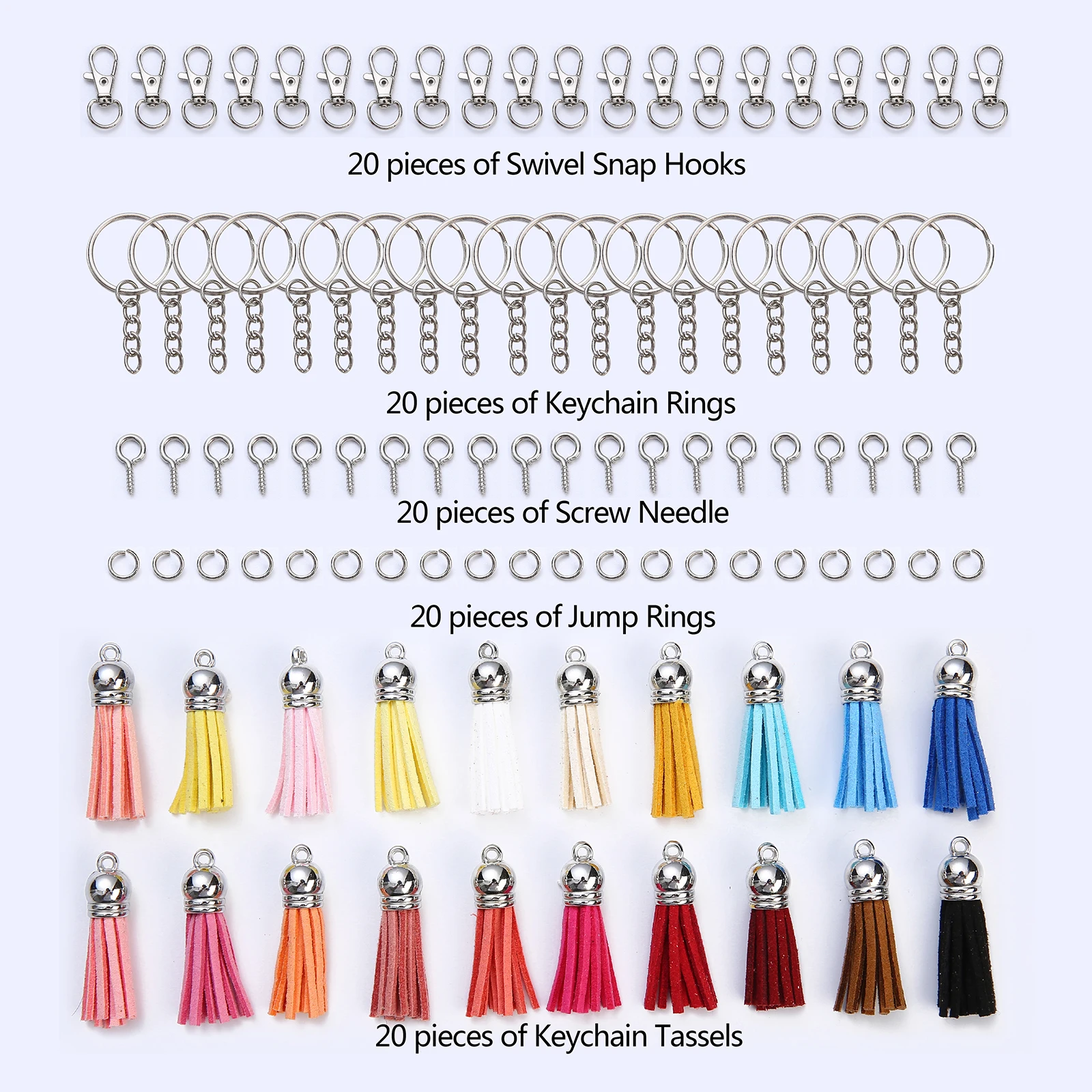 

20 PCS New Fashion Tassel Key Chain Women Cute Tassel KeyChain Bag Accessory Leather Tassel Pendant Jump Rings DIY Keychain