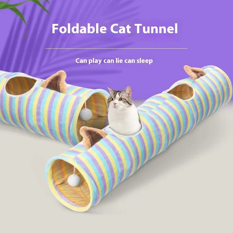 Pet Supplies Tunnel Plush Ringing Paper Ears Passage Toy, Foldable Labyrinth Straight Through Cat Tunnel