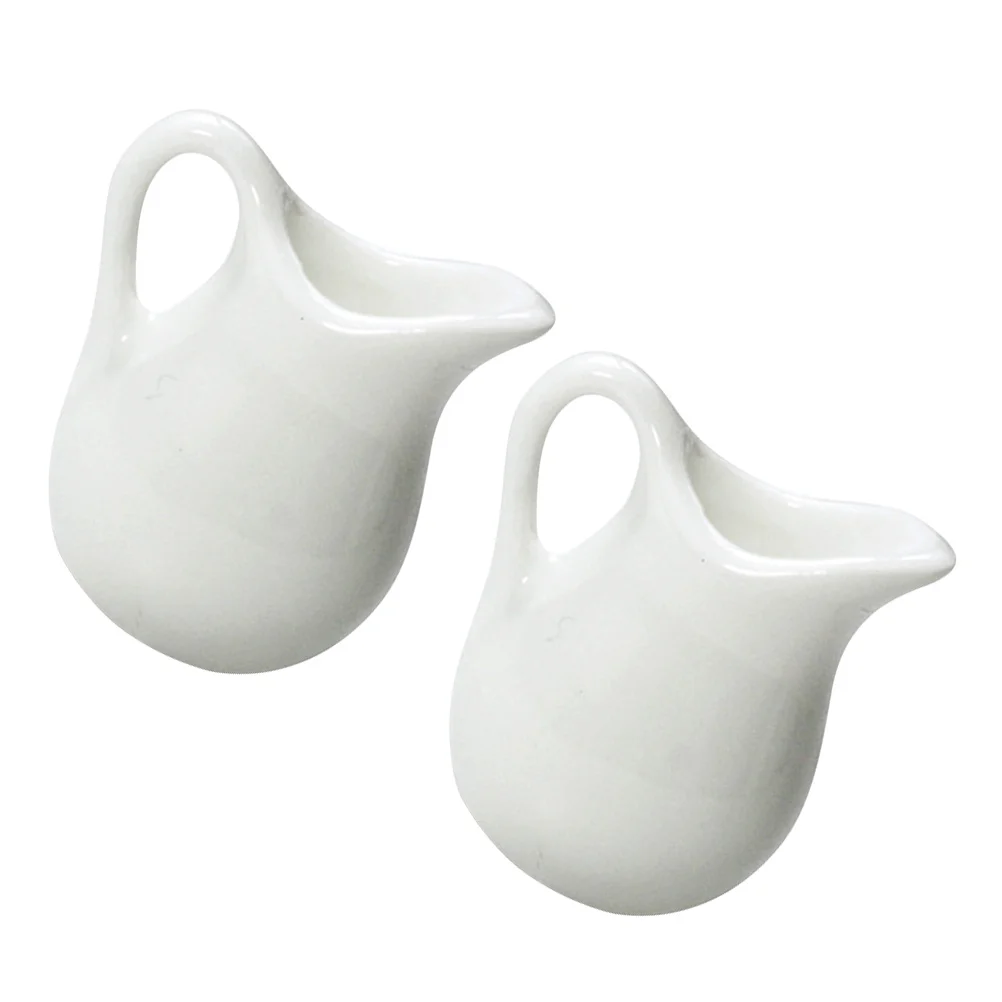 

2 Pcs Mini Milk Jug Food Toy Dollhouse Decor Miniature Decoration Sauce Kettle Kitchen Props Accessories Ceramics Pitcher